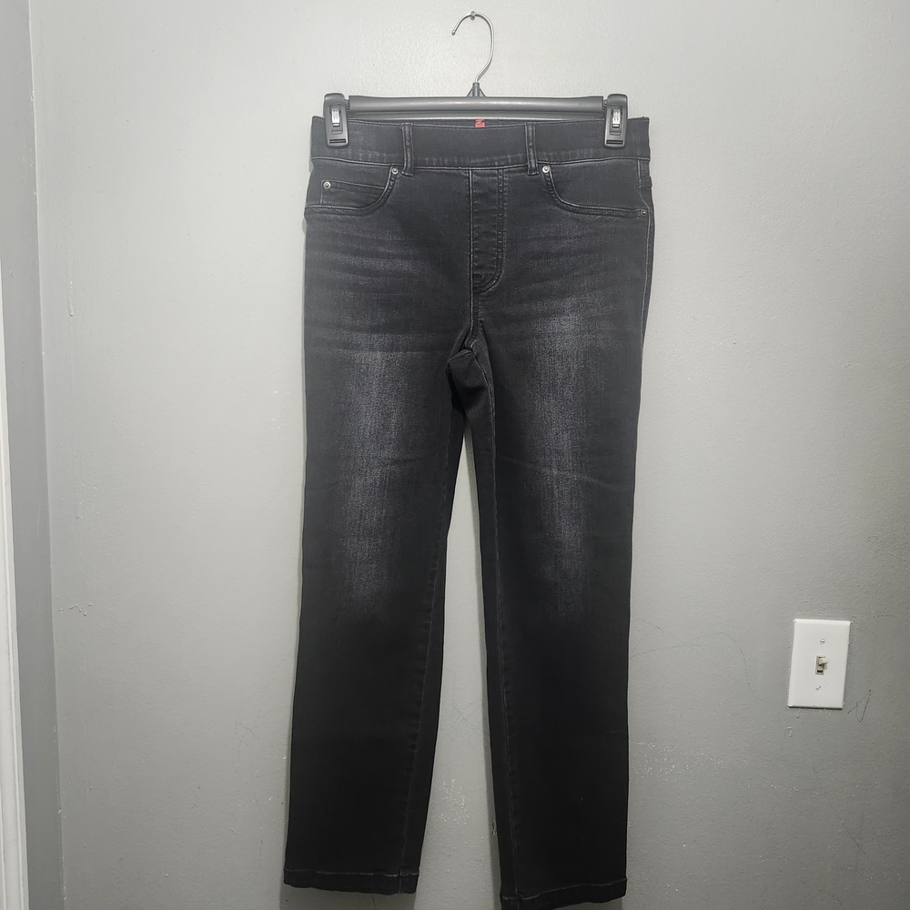 SPANX Womens Vintage Black Wash Straight Leg Pull On Jeans Size M
